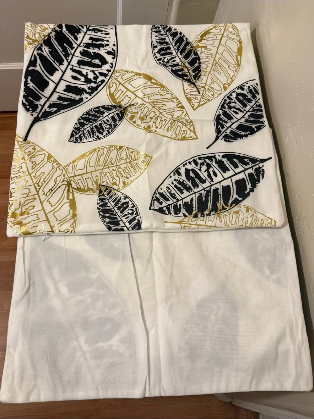 Gold and Black Leaf Print Cushion Cover - Luxury Accent
